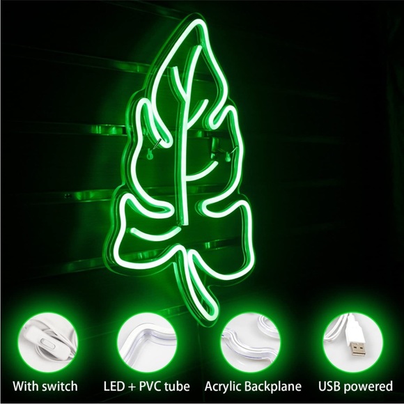 Neon Green Tropical Monstera Leaf Botanical Light Decor Hippie Bedroom Dorm Deco - Picture 4 of 6